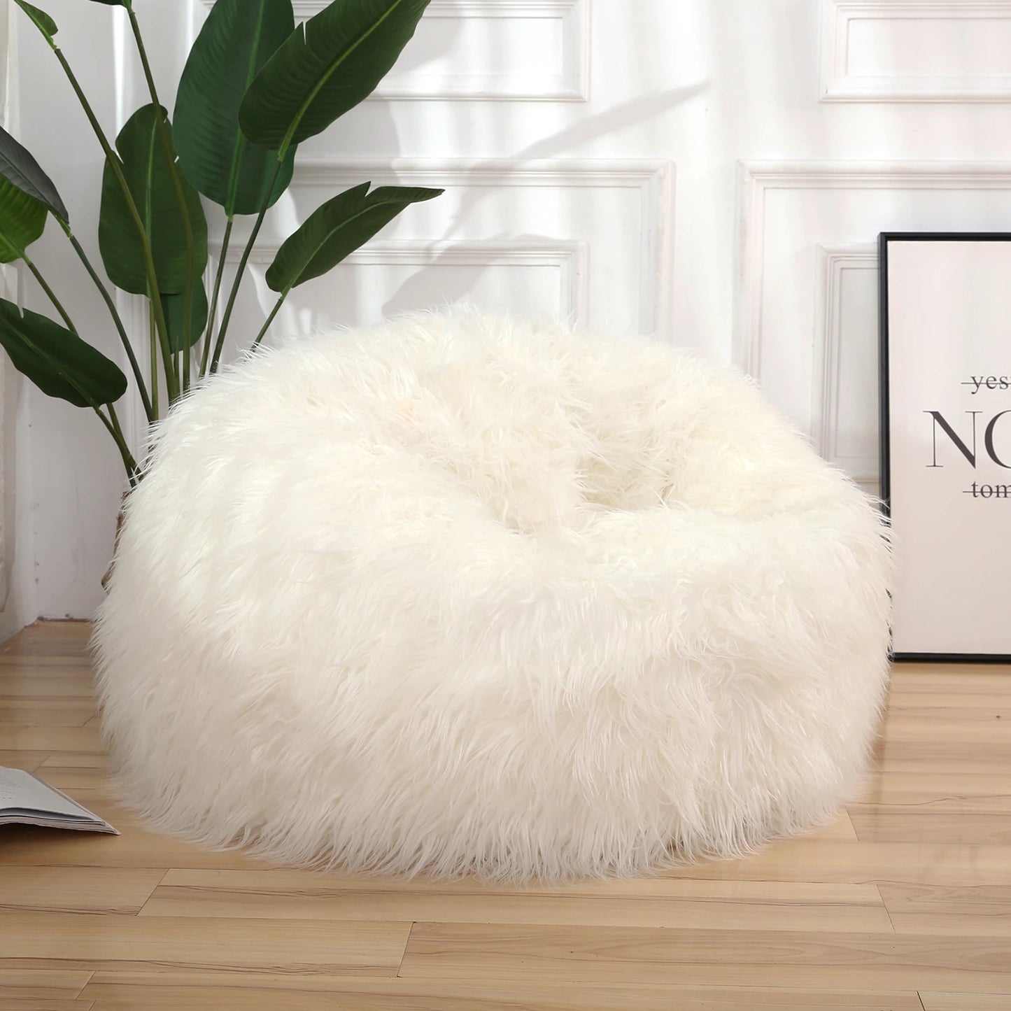 Housse de pouf relaxante en fausse fourrure blanche pour canapé-lit, Tatami (sans rembourrage)