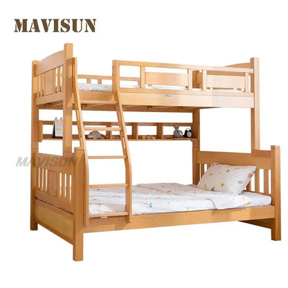 Natural Style Bedroom Furniture Bunk Bed For Children With Split Storage And Space Saving Small Apartment Two-Story Bed