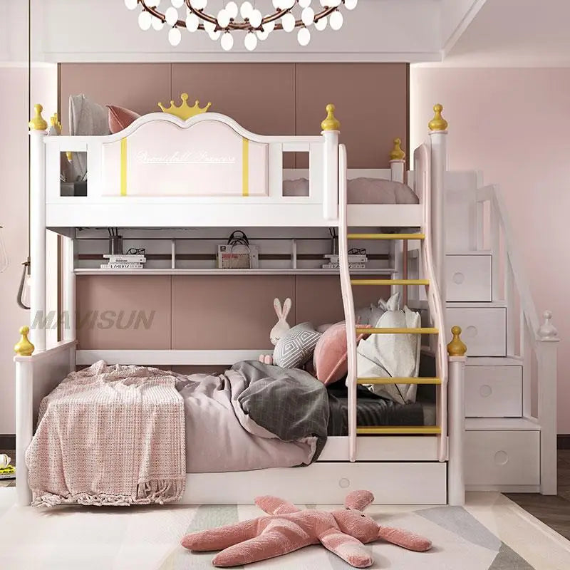 Cama de princesa con tobogán y armario Muebles de dormitorio para niños modernos de estilo europeo Cama de estilo lujoso tipo castillo para niñas