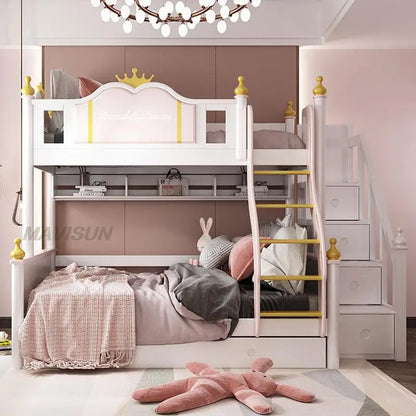 Lit de princesse avec toboggan et casier Meubles de chambre à coucher pour enfants modernes de style européen Château Lit pour enfants de style luxueux pour fille