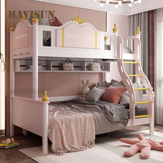 Princess Bed With Slide And Locker European-Style Modern Kids Bedroom Furniture Castle Luxurious Style Girl Like Children Bed