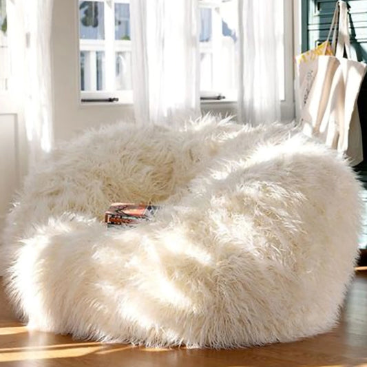 Relaxing Bean Bag Chair Cover Hot Sale Fluffy Faux Fur White Puff Sofa Bed, Tatami(Without filler)