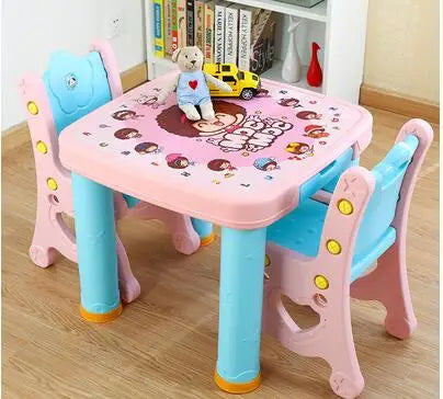 Study desk and chair set. Combination table. Children's plastic table of a set of desk and chair