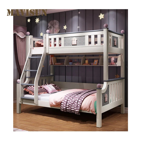 Princess Child-Mother Bed Solid Wood Girl Children Bedroom Furniture Multifunctional Combination High And Low Two-Layer Kid Beds