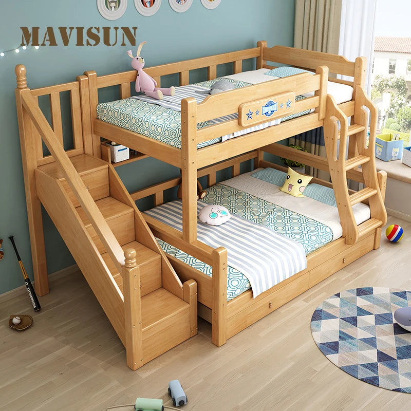 Litera alta y baja de estilo nórdico para niño, cama tipo príncipe de madera maciza, juego de muebles para dormitorio de 1,2 metros para apartamento pequeño