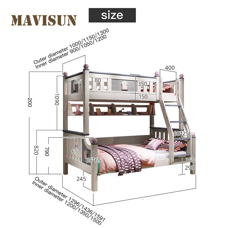 Princess Child-Mother Bed Solid Wood Girl Children Bedroom Furniture Multifunctional Combination High And Low Two-Layer Kid Beds