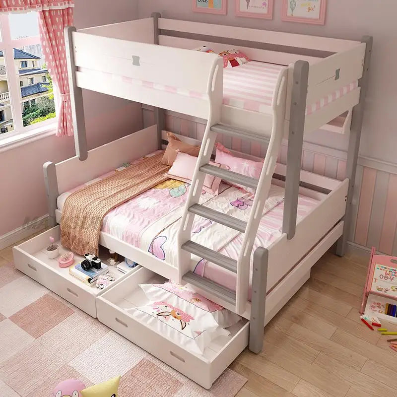 Nordic Style Small Apartment All Solid Wood Bunk Bed With Slide Princess Up Down Children Bedroom Bed Multifunctional Furniture