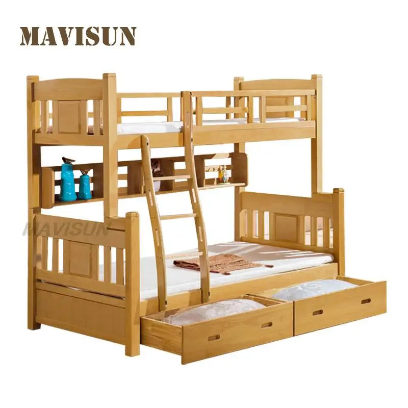 Litera de estilo natural para dormitorio infantil con espacio de almacenamiento dividido y ahorro de espacio en un apartamento pequeño de dos pisos