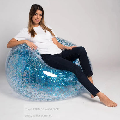 Sofá inflable transparente brillante, puf perezoso, para exteriores, para acampar, plegable, portátil, para playa, sillón reclinable, taburete, sofá tipo puff