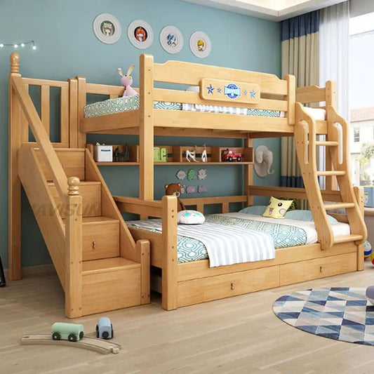 Nordic Wind Style Boy Child High And Low Bunk Bed Solid Wood Prince Bed Small Apartment  1.2 Meter Bedroom Furniture Set