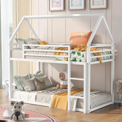 Kids Twin Metal House Bed, Low Montessori Daybed for Boys,Girls, No Box Spring Needed, Noise Free