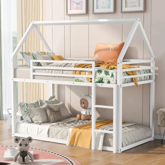 Lit double en métal pour enfants, lit de repos Montessori bas pour garçons et filles, pas besoin de sommier, sans bruit