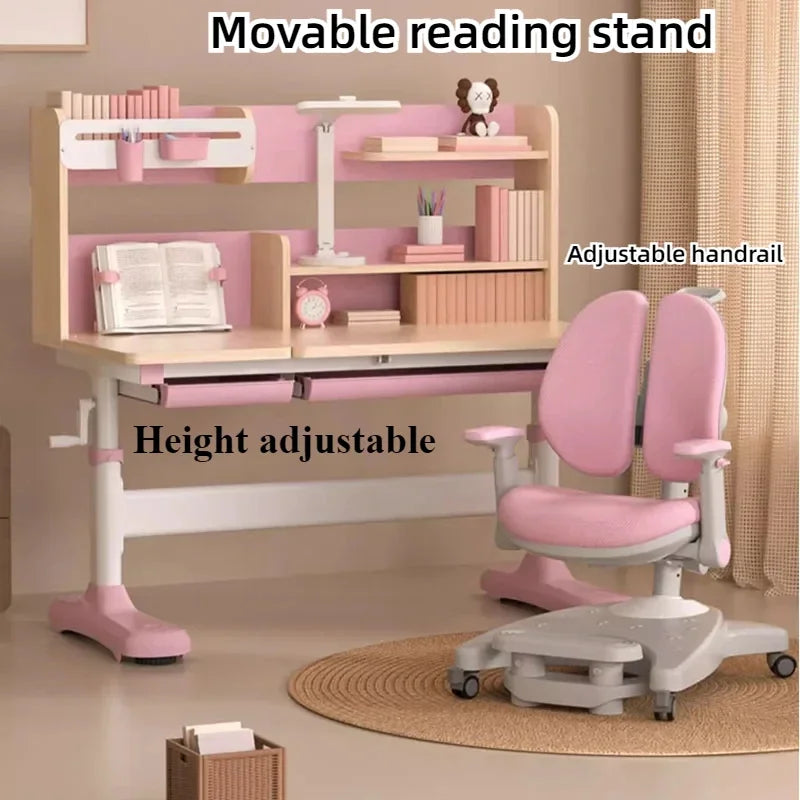 Mesa y silla para niños con elevación para estudiantes, estantería para libros, mesa de escritura, mesa de tocador, silla, juego para niños, soporte de lectura, mesa de escritorio, muebles para niños