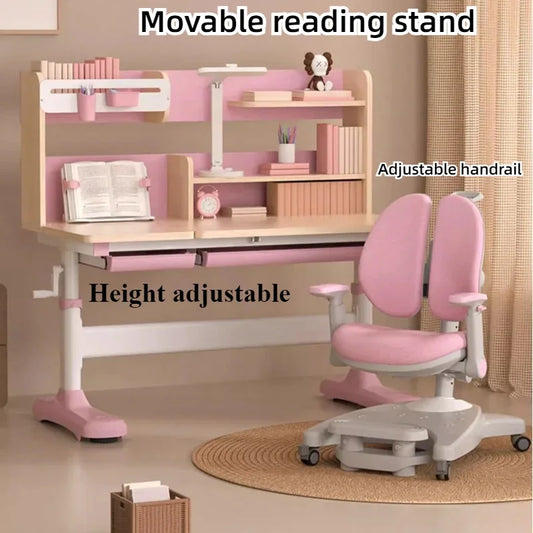 Mesa y silla para niños con elevación para estudiantes, estantería para libros, mesa de escritura, mesa de tocador, silla, juego para niños, soporte de lectura, mesa de escritorio, muebles para niños