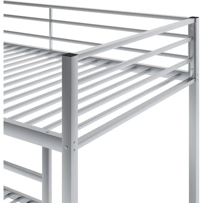 Twin Over Twin Metal Bunk Bed,Heavy Duty Bunk Bed Frame with Safety Guardrails and Ladders for Kids/Teen/Adults,Silver