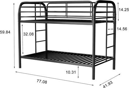 Lit superposé en métal Twin Over Twin Size, lits superposés avec échelles latérales et barrière de sécurité, conception peu encombrante, silencieux, noir