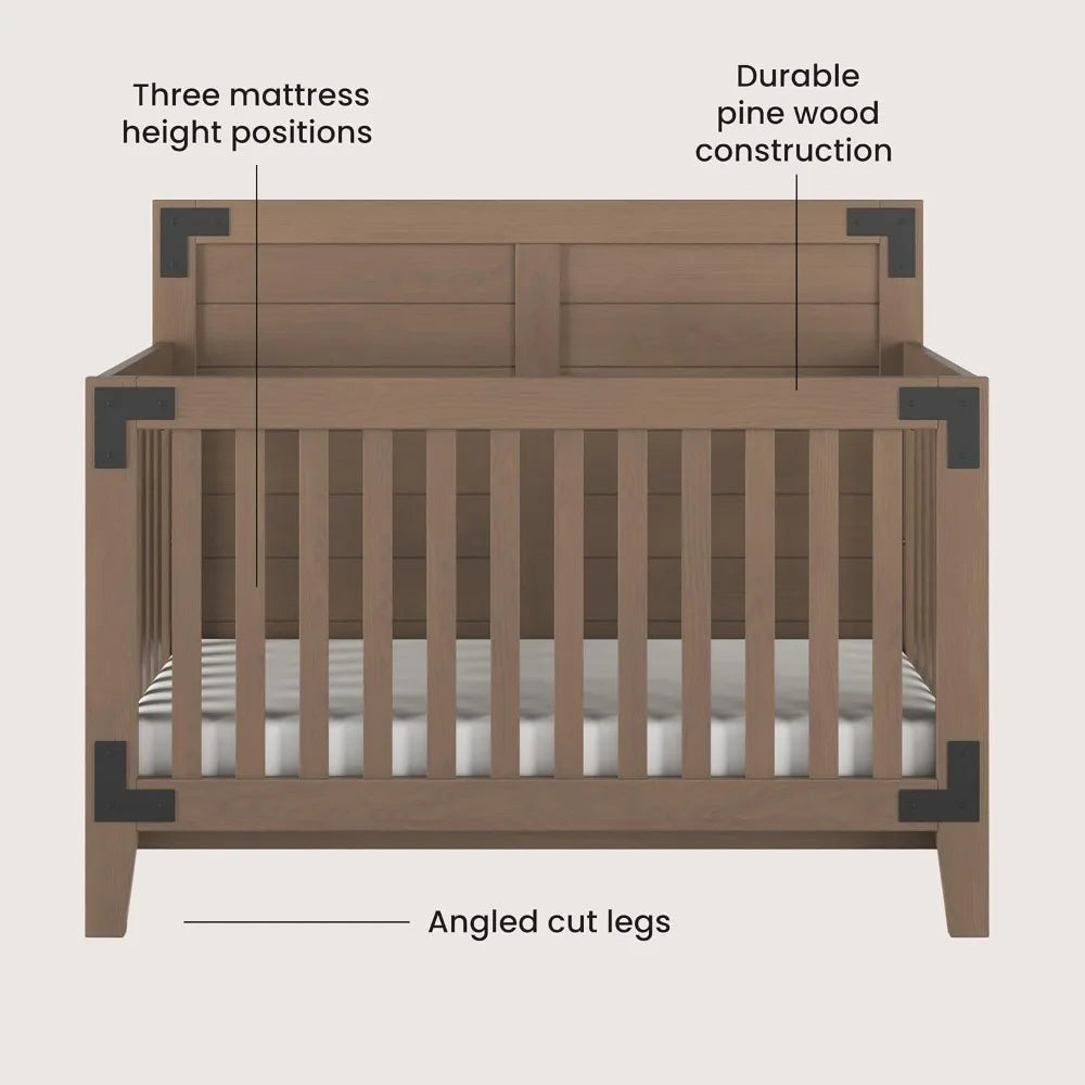 Lit bébé convertible 4 en 1 Lucas, lit bébé transformable en lit de jour, lit pour tout-petit et lit double, 3 positions de matelas réglables