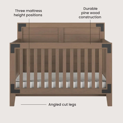 Lit bébé convertible 4 en 1 Lucas, lit bébé transformable en lit de jour, lit pour tout-petit et lit double, 3 positions de matelas réglables