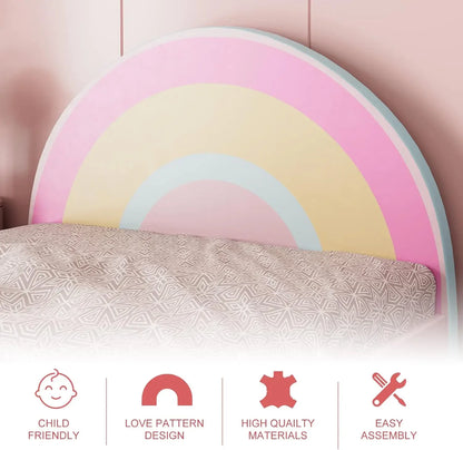 Cadres de lit jumeaux pour enfants, lit plateforme double rembourré princesse pour filles avec tête de lit arc-en-ciel, lattes en bois massif, sans boîte S