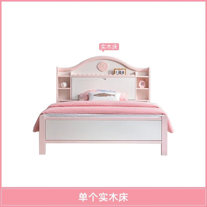 Bonita cama doble moderna para niñas con cajones de almacenamiento, cama alta estilo villa, cama de princesa de madera maciza, muebles de dormitorio matrimonial