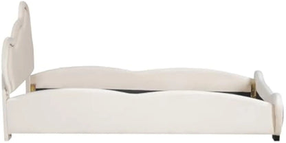 Marco de cama tapizado Merax tamaño twin para niños, cama de plataforma de terciopelo con cabecera en forma de oso y bolsillo en el extremo de la cama, beige