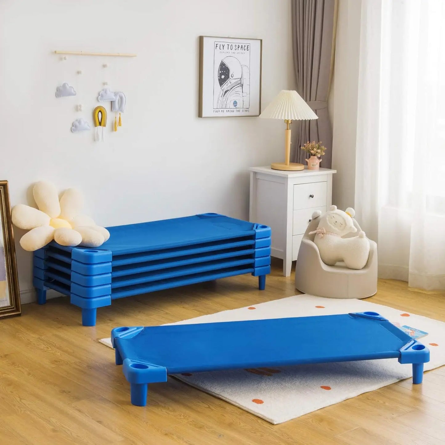 Lits de garderie empilables pour enfants, lits de sieste portables pour tout-petits, 52" L x 23" l, prêts à assembler, sieste pour enfants peu encombrante