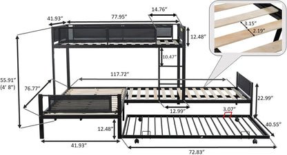 Litera en forma de L con cama nido, literas triples, camas gemelas sobre camas gemelas para 4 niños, literas cuádruples con estructura de metal resistente para adolescentes y niños