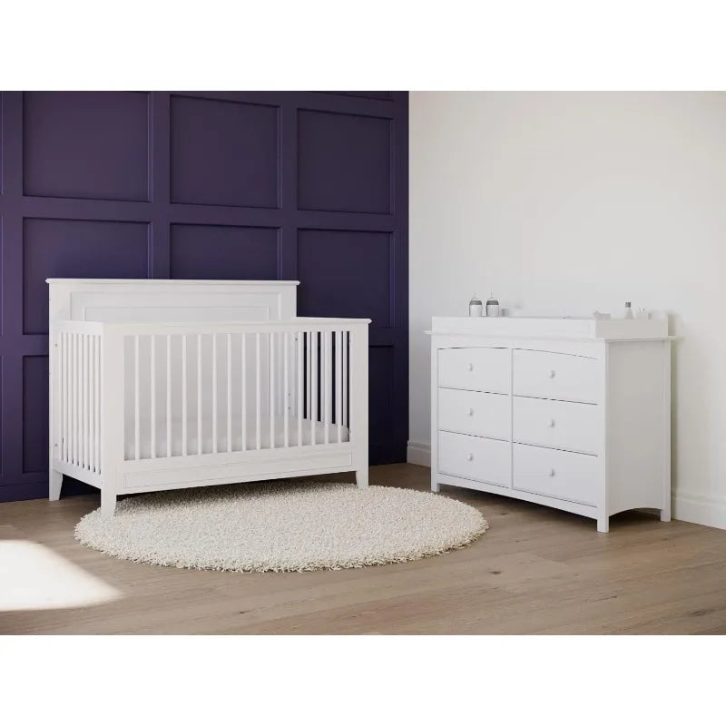 Lit de bébé convertible 5 en 1 Solstice (blanc) – Certifié GREENGUARD Gold, se transforme en lit pour tout-petit et en lit pleine grandeur,