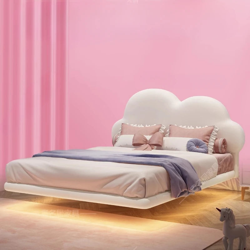 Cama doble bonita de princesa para niños, cama de lujo blanca y clara para niñas, cómoda para niños, juego de dormitorio