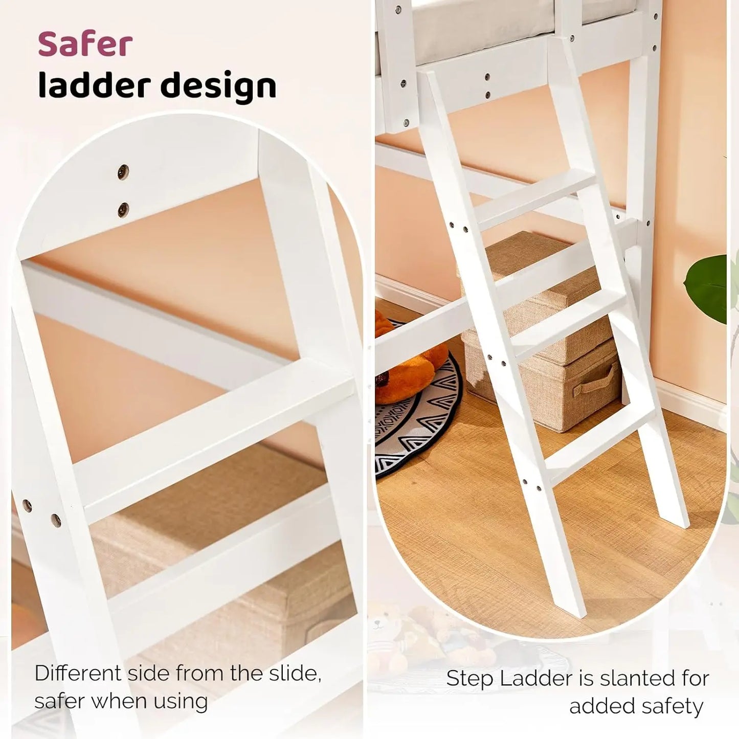 Loft Bed with Slide, Twin, Space Saving Kids Low Loft Bed with Guardrail and Ladder, Pine Wood and Sturdy Bed Frame for Boys and