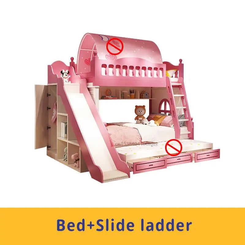 Loft Bed With Drawers Creative And Lovely Pink Two-Story Furniture For Girls From 5 To 8 Years Old Fashion Hot Sale Kids Beds