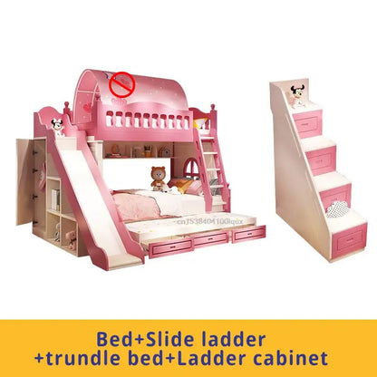 Loft Bed With Drawers Creative And Lovely Pink Two-Story Furniture For Girls From 5 To 8 Years Old Fashion Hot Sale Kids Beds