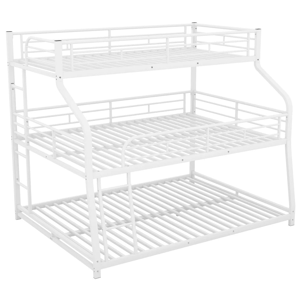 Twin Full Queen Triple Bunk Bed with Long and Short Ladder and Full-Length Guardrails,Black Kid Bed Boys Bed Children Furniture