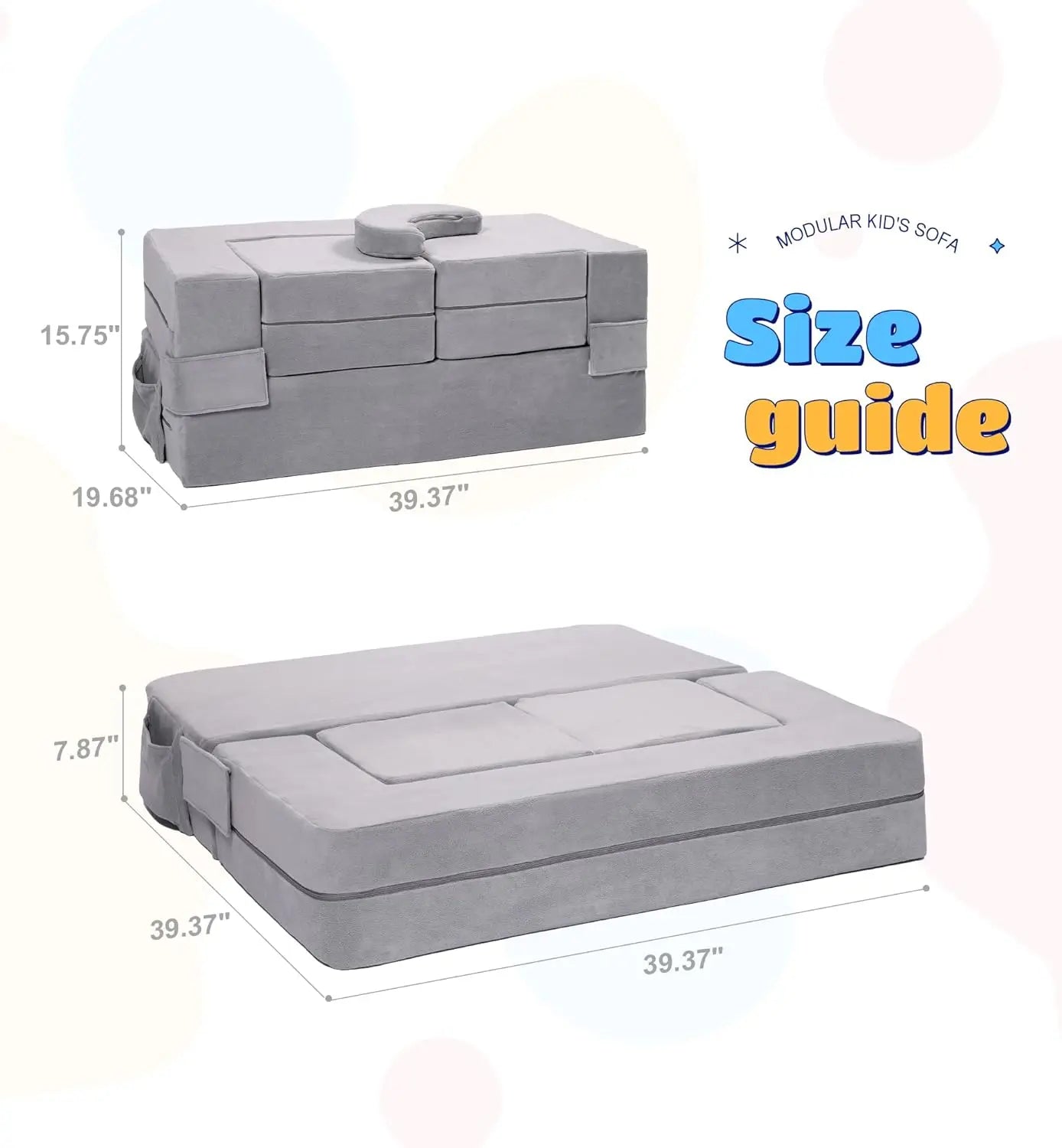 Sofá modular para niños, sillón de espuma para niños pequeños, juego de sofá de felpa convertible para niños, sofá cama plegable (gris)