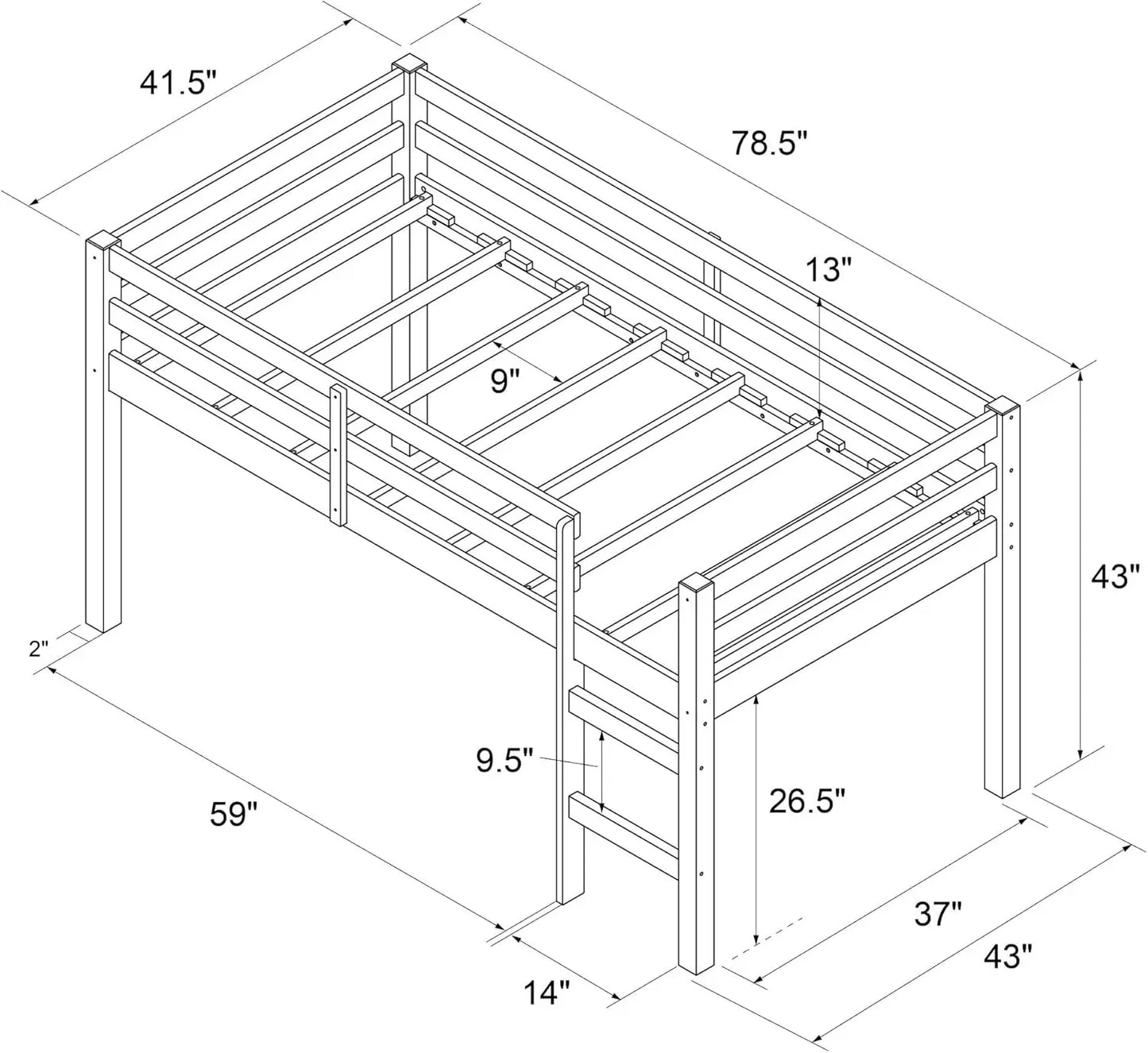 Milton Junior Twin Loft Bed, Grey