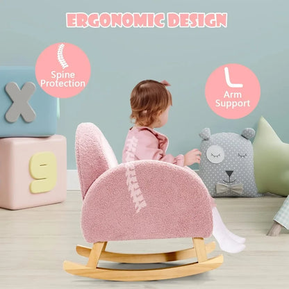 Toddler Rocking Chair Children's Sofa, Solid Wood Frame, Anti-tilt Design, Nursery, Kindergarten Preschool Armchair, Gift (pink)