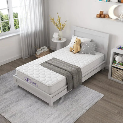 NapQueen - Colchón de muelles internos para niños de 6 pulgadas, tamaño individual, firmeza media, soporte de alivio, cama en una caja, color blanco