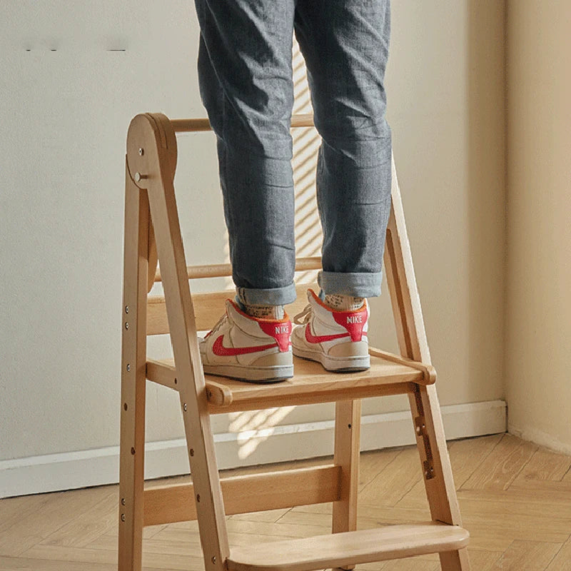 Sillas plegables portátiles para niños Taburetes multifunción de altura ajustable Sillones con reposapiés plegables de madera maciza para niños