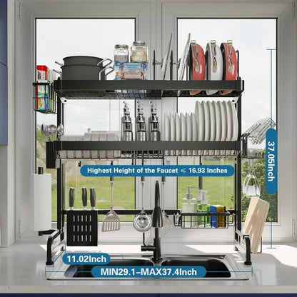 Over The Sink Dish Drying Rack, 3-Tier Drying Drainer Rack Over Sink Stainless Steel Adjustable (29.1''~37.4'')