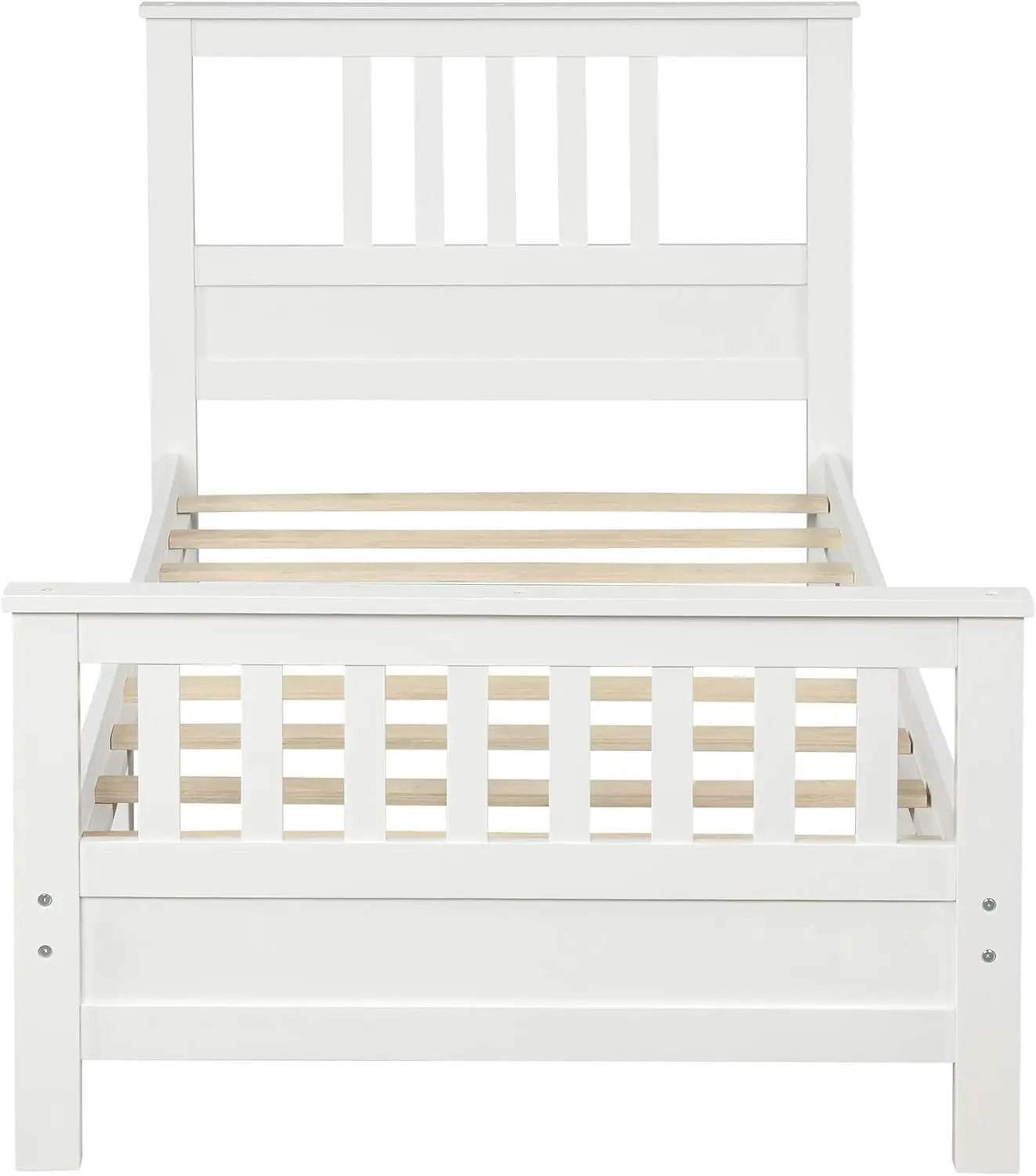 Lit plateforme double en bois massif blanc pour enfants, cadre de lit plateforme double avec tête de lit/pied de lit/support à lattes en bois, sans sommier