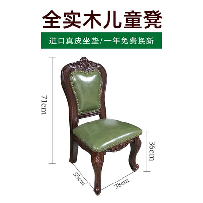 Solid Wood Small Chair Low Stool Children Backrest Leather Living Room Sofa Coffee Table Stool Dressing Household Home Furniture