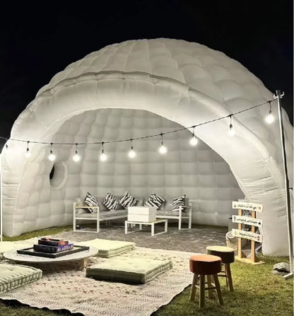 Tente dôme igloo gonflable portable à éclairage LED blanc avec souffleur d'air pour exposition, camping, fêtes, événements