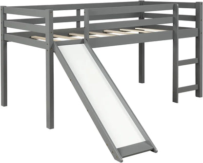 Lit mezzanine avec toboggan et échelle pour enfants, lit mezzanine, lit simple en bois pour enfants avec toboggan, design multifonctionnel, lit à profil bas en bois