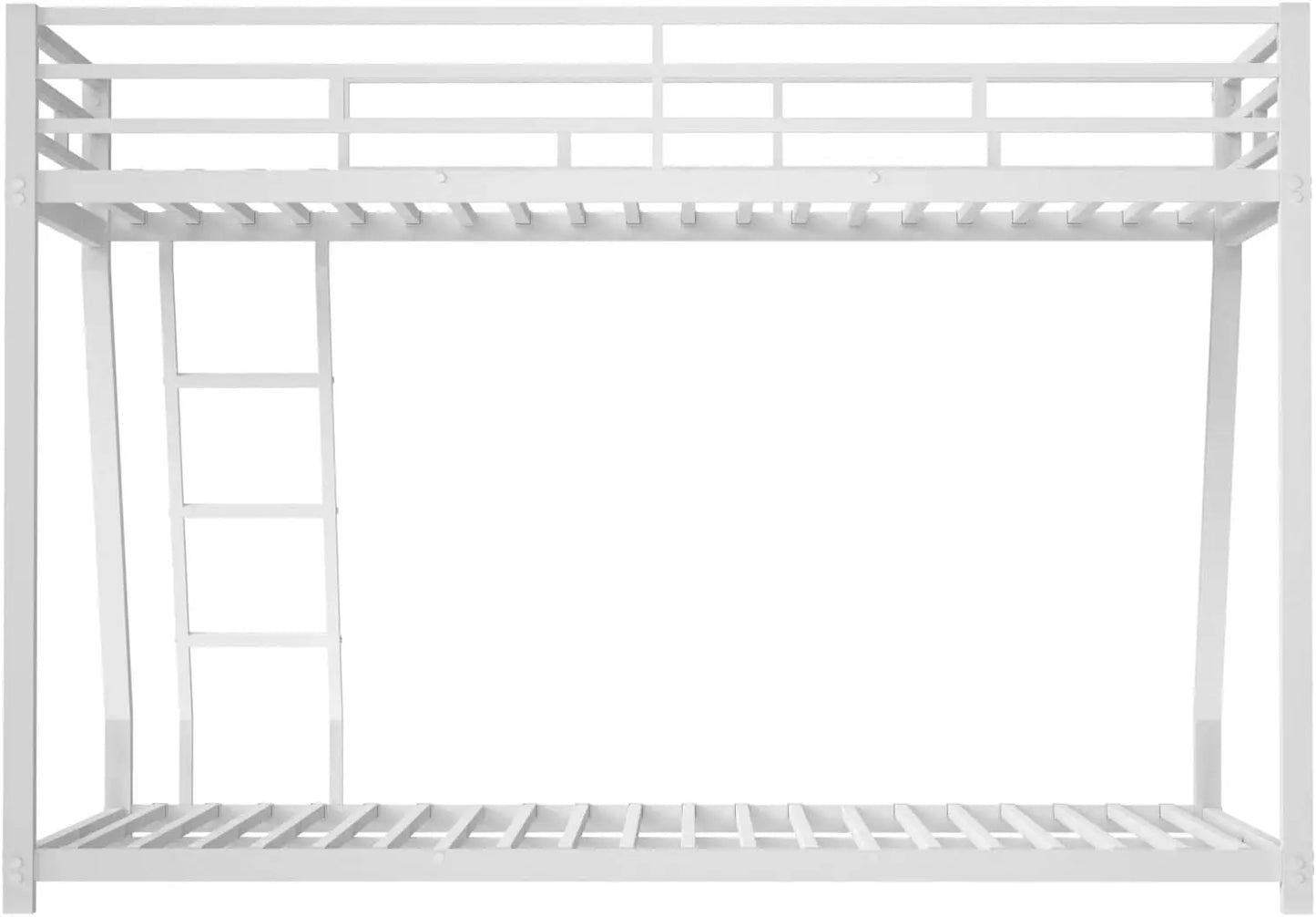 Litera doble sobre cama matrimonial con estructura de metal, diseño que ahorra espacio, cama de metal para niños y adolescentes, fácil montaje, color blanco