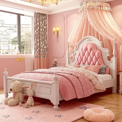 Cama infantil de lujo de princesa bonita de madera americana, bonita cama infantil moderna de color rosa, juego de dormitorio con muebles tipo loft