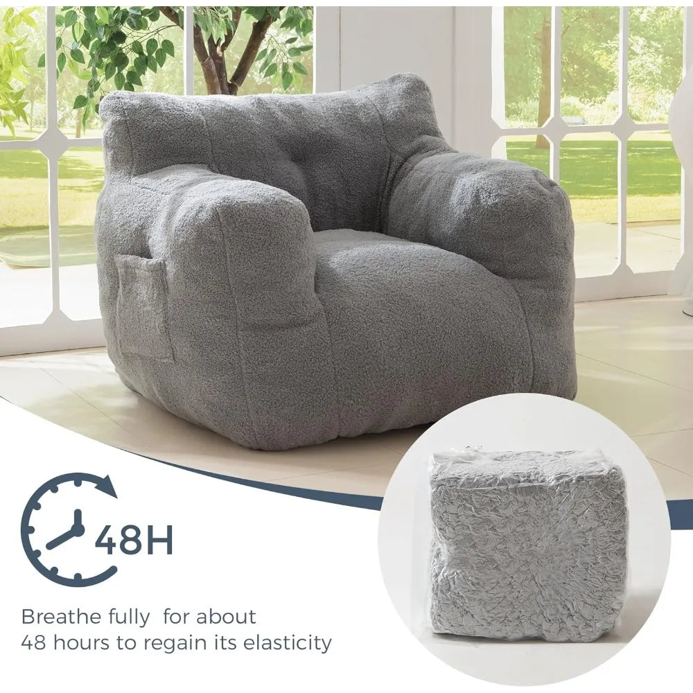 Pouf Sherpa, canapé pouf touffeté en boucle, chaise de salon pour adultes et enfants, fauteuil d'appoint Teddy Lazy Sofa Pocket