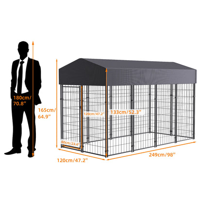 Oversized Large Dog Kennel Outdoor with Anti-UV Waterproof Cover Dog Playpen House Fence Pet Crate Metal Welded Wire