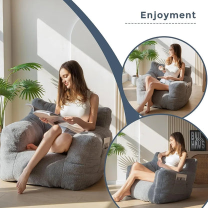 Pouf Sherpa, canapé pouf touffeté en boucle, chaise de salon pour adultes et enfants, fauteuil d'appoint Teddy Lazy Sofa Pocket