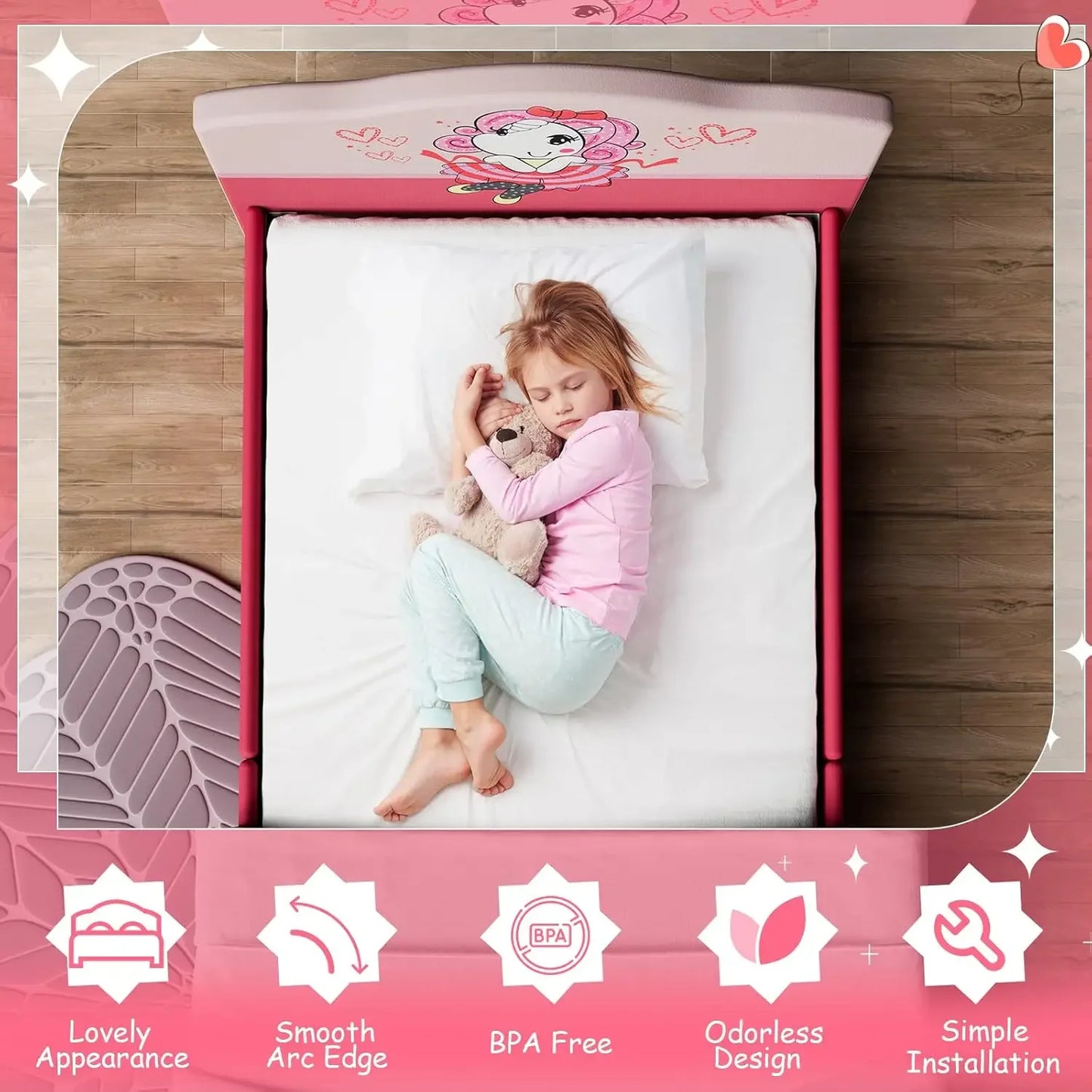 Marcos de cama doble para niños, plataforma de cama doble de madera para niños pequeños con cabecero y base de listones, muebles de dormitorio para niños