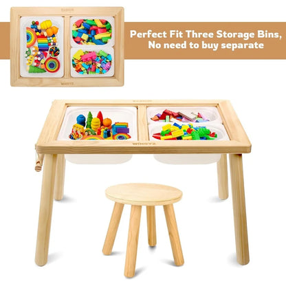 Sensory Table and Chair Set,3 in 1 Kids Table for Play Study Art Dining Toy Storage,for Toddler,Activity Table with Storage Bins